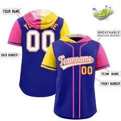 Royal Gold and Pink Split Raglan Baseball Hoodie Jersey 2