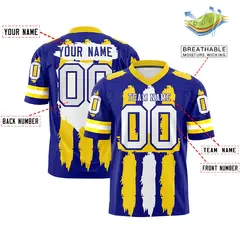 Royal Gold and White Graffiti Pattern Flag Football Jersey 2