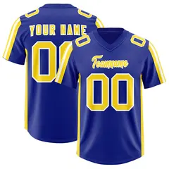 Royal Gold and White Side Stripe Pattern Football Jersey