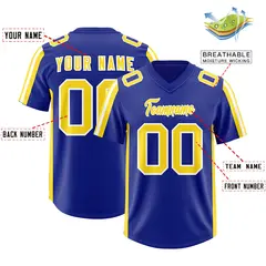 Royal Gold and White Side Stripe Pattern Football Jersey 2