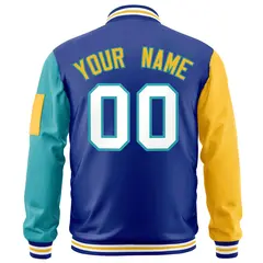 Royal Gold-Aqua Raglan Sleeves Letterman Bomber Jacket 4