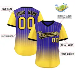 Royal Gold-Black Gradient Pullover Pinstripe Baseball Jersey 2