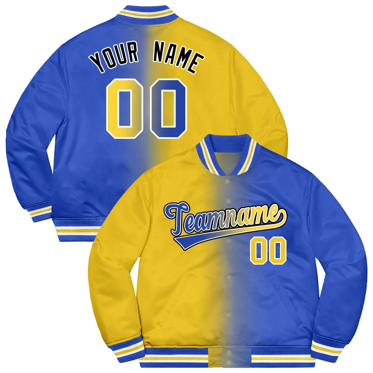 Royal Gold-Black Two Tone Gradient Letterman Bomber Jacket