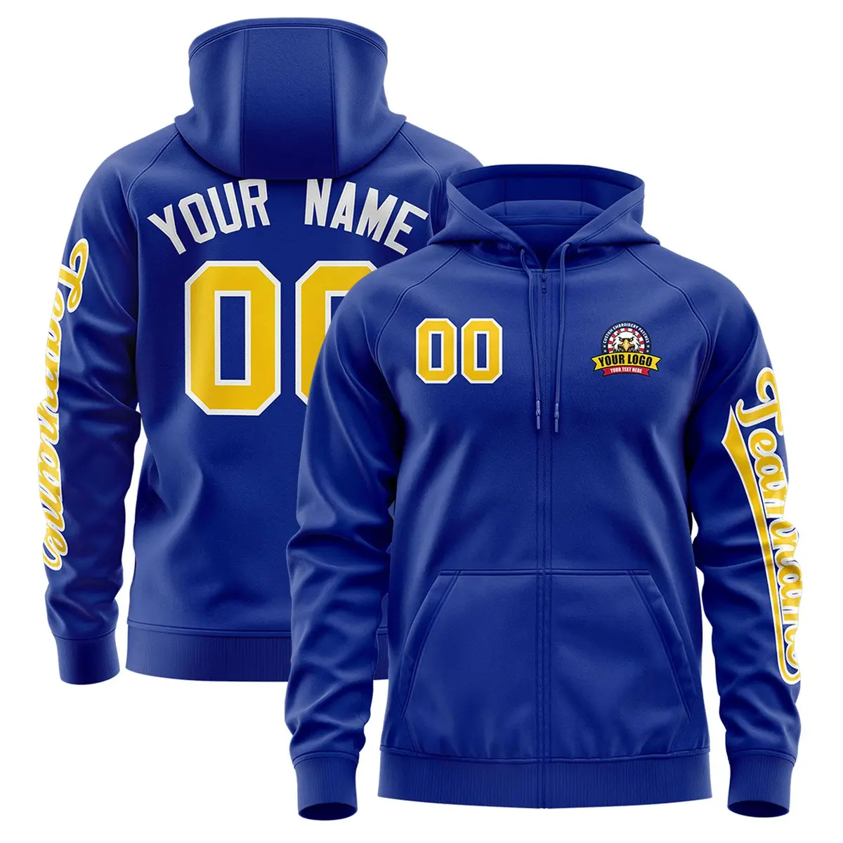 Royal Gold Classic Full-Zip Varsity Letterman Jacket Hoodie