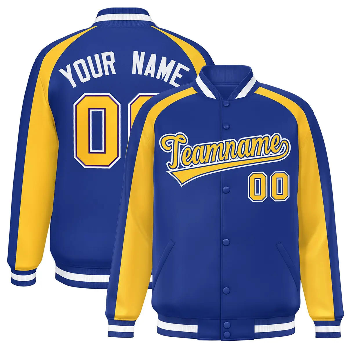 Royal Gold Color Block Raglan Varsity Letterman Jacket