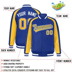 Royal Gold Color Block Raglan Varsity Letterman Jacket 2