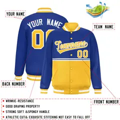 Royal Gold Color Block Varsity Full-Snap Letterman Jacket 2