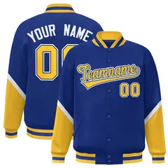Royal Gold Color Block Varsity Letterman Baseball Jacket 1