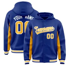 Royal Gold Color Block Varsity Letterman Jacket Hoodie 1