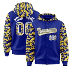 Royal Gold-Cream Camo Raglan Varsity Letterman Hoodie Jacket