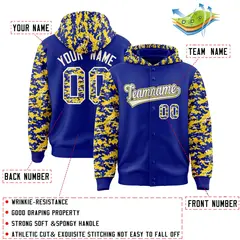 Royal Gold-Cream Camo Raglan Varsity Letterman Hoodie Jacket 4
