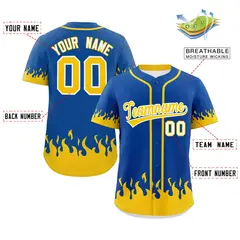 Royal Gold Flame Graffiti Authentic Baseball Jersey 2
