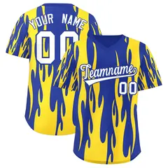 Royal Gold Flame Pattern Authentic Pullover Baseball Jersey