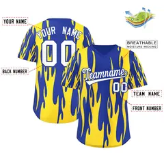 Royal Gold Flame Pattern Authentic Pullover Baseball Jersey 2