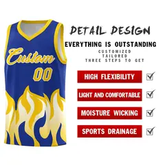 Royal Gold Flame Pattern Sports Basketball Jersey 2