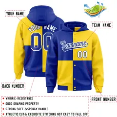 Royal Gold Four Squares Color Block Varsity Letterman Jacket Hoodie 4