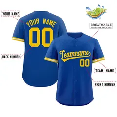 Royal Gold Full Button Authentic Baseball Jersey 2