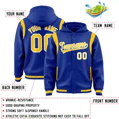 Royal Gold Full-Snap Varsity Letterman Shoulder Color Block Jacket Hoodie 4