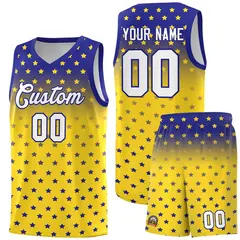 Royal Gold Gradient Star Pattern Basketball Jersey Sets