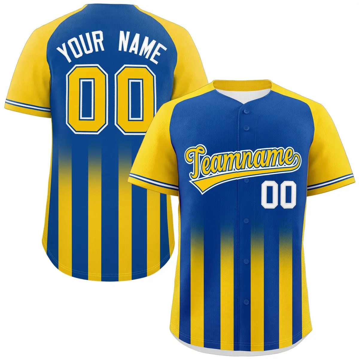 Royal Gold Gradient Thick Stripe Raglan Baseball Jersey