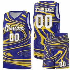 Royal Gold Graffiti Fluids Basketball Uniform Jersey Sets