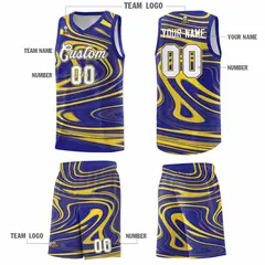Royal Gold Graffiti Fluids Basketball Uniform Jersey Sets 5