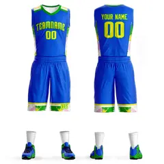 Royal Gold-Green Graffiti Pattern Basketball Jersey