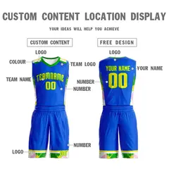 Royal Gold-Green Graffiti Pattern Basketball Jersey 3