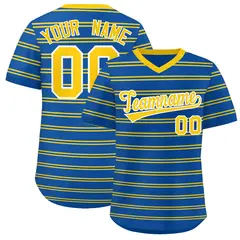 Royal Gold Horizontal Stripe Pullover Baseball Jersey 1