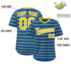 Royal Gold Horizontal Stripe Pullover Baseball Jersey 2