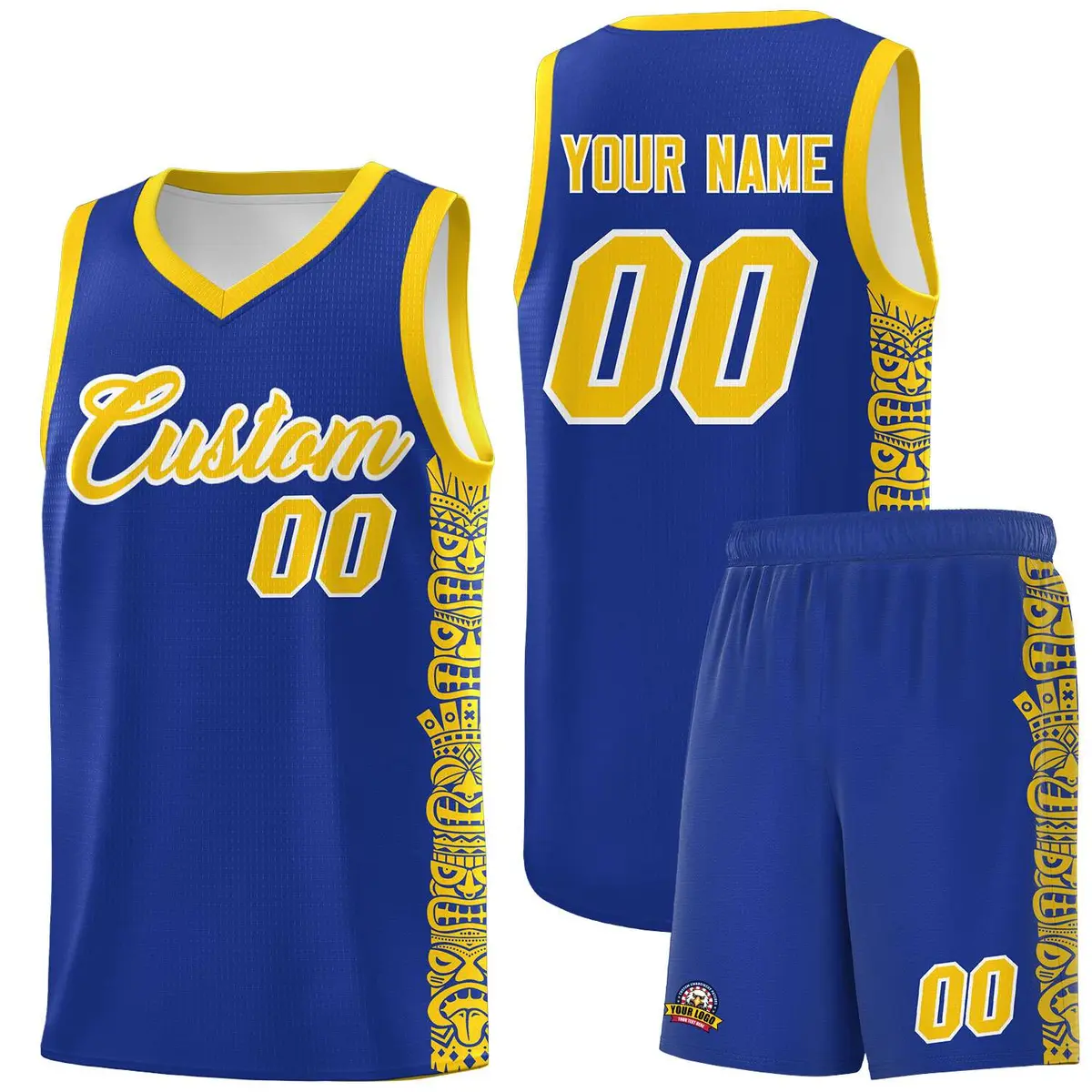 Royal Gold Indians Pattern Basketball Uniform Jersey
