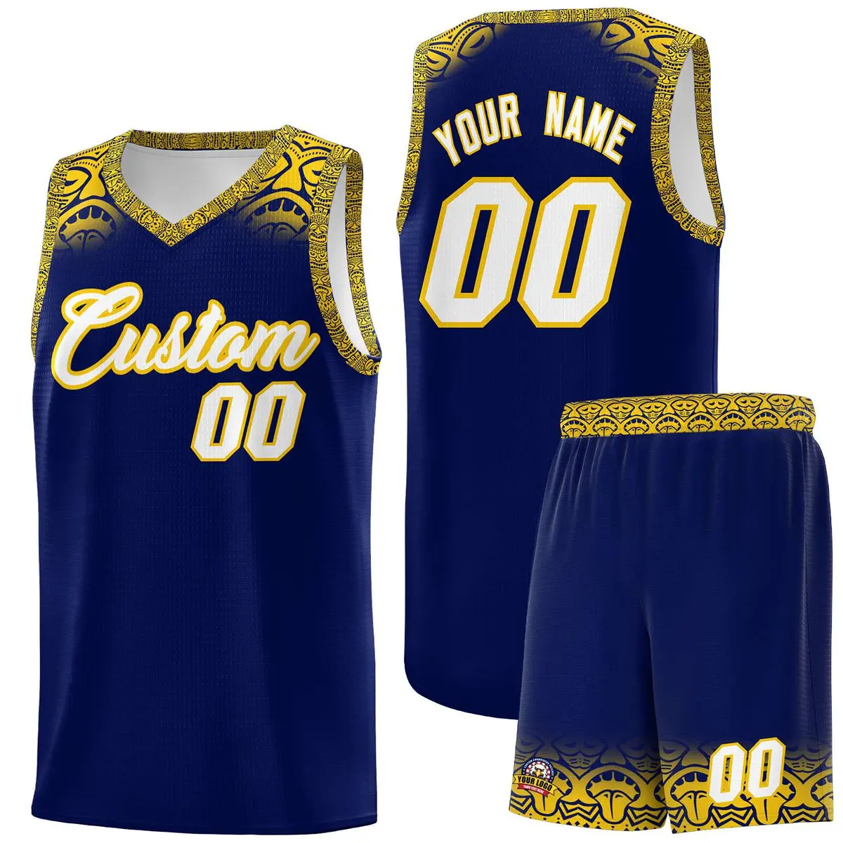 Royal Gold Indians Print Sports Basketball Uniform Jersey