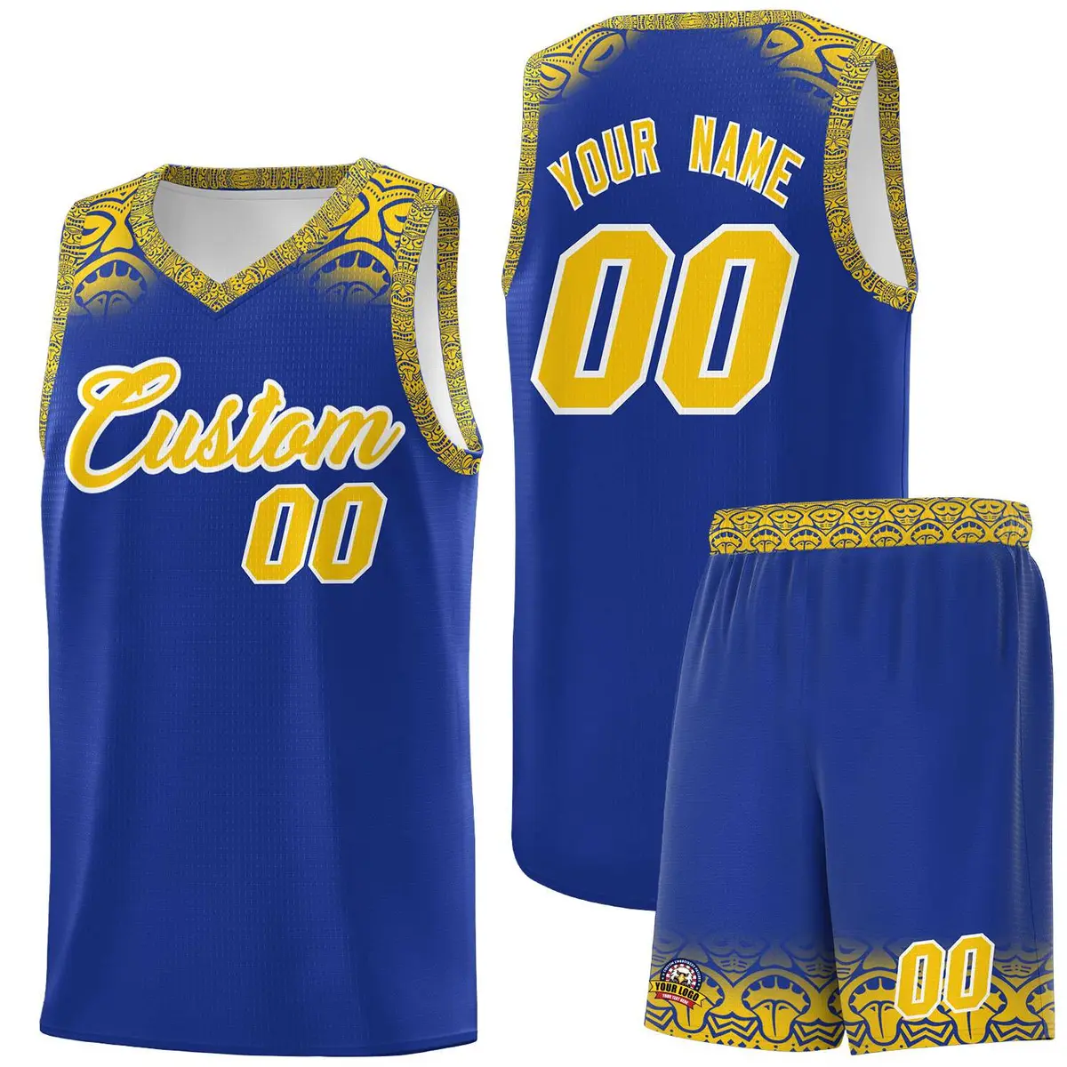 Royal Gold Indians Print Sports Basketball Uniform Jersey