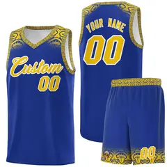 Royal Gold Indians Print Sports Basketball Uniform Jersey 1