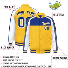Royal Gold K-Ribbon Color Block Full-Snap Raglan Varsity Letterman Jacket 2