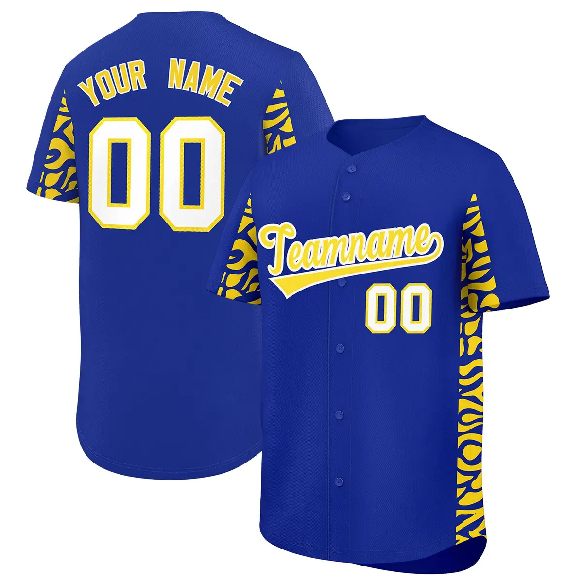 Royal Gold Leopard Graffiti Side Design Baseball Jersey