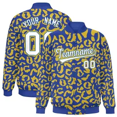 Royal Gold Leopard Graffiti Varsity Letterman Jacket 1
