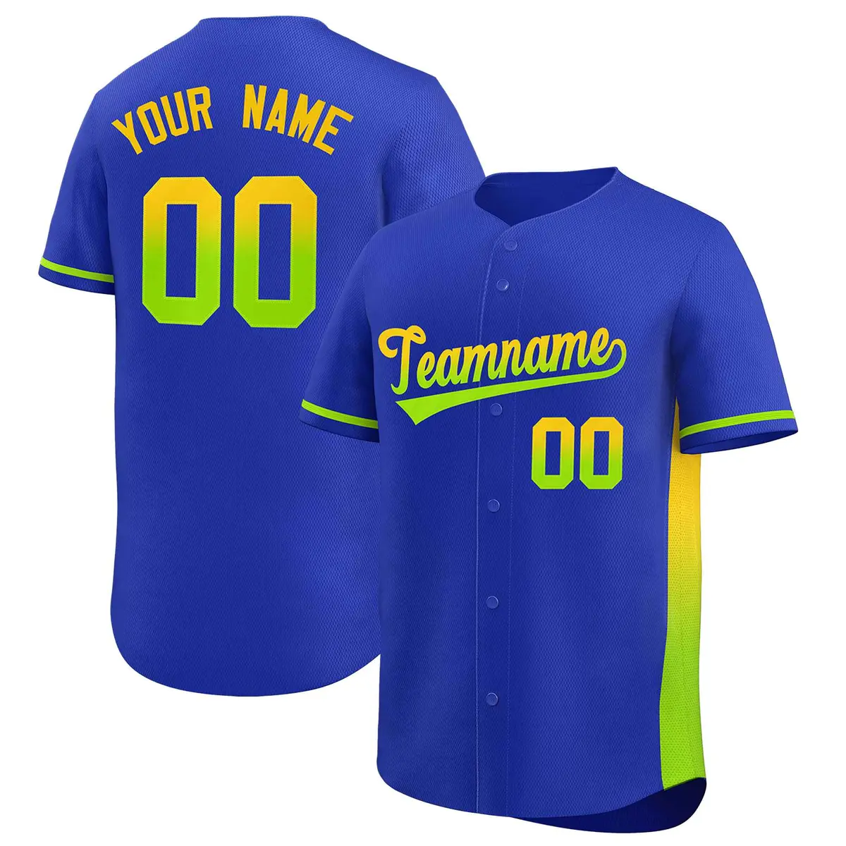 Royal Gold-Neon Green Gradient Side Baseball Jersey
