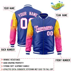 Royal Gold-Pink Gradient Raglan Varsity Full-Zip Letterman Bomber Jacket 2