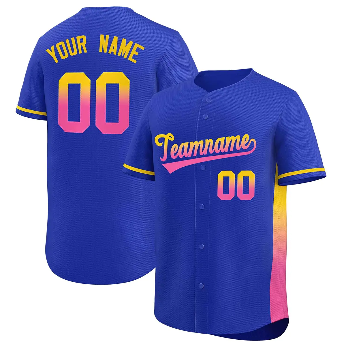 Royal Gold-Pink Gradient Side Baseball Jersey