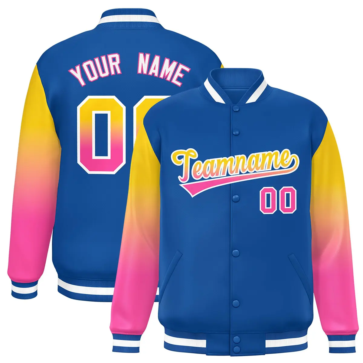 Royal Gold-Pink Gradient Varsity Full-Snap Raglan Baseball Jacket