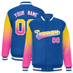 Royal Gold-Pink Gradient Varsity Full-Snap Raglan Baseball Jacket 1