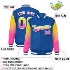Royal Gold-Pink Gradient Varsity Full-Snap Raglan Baseball Jacket 2