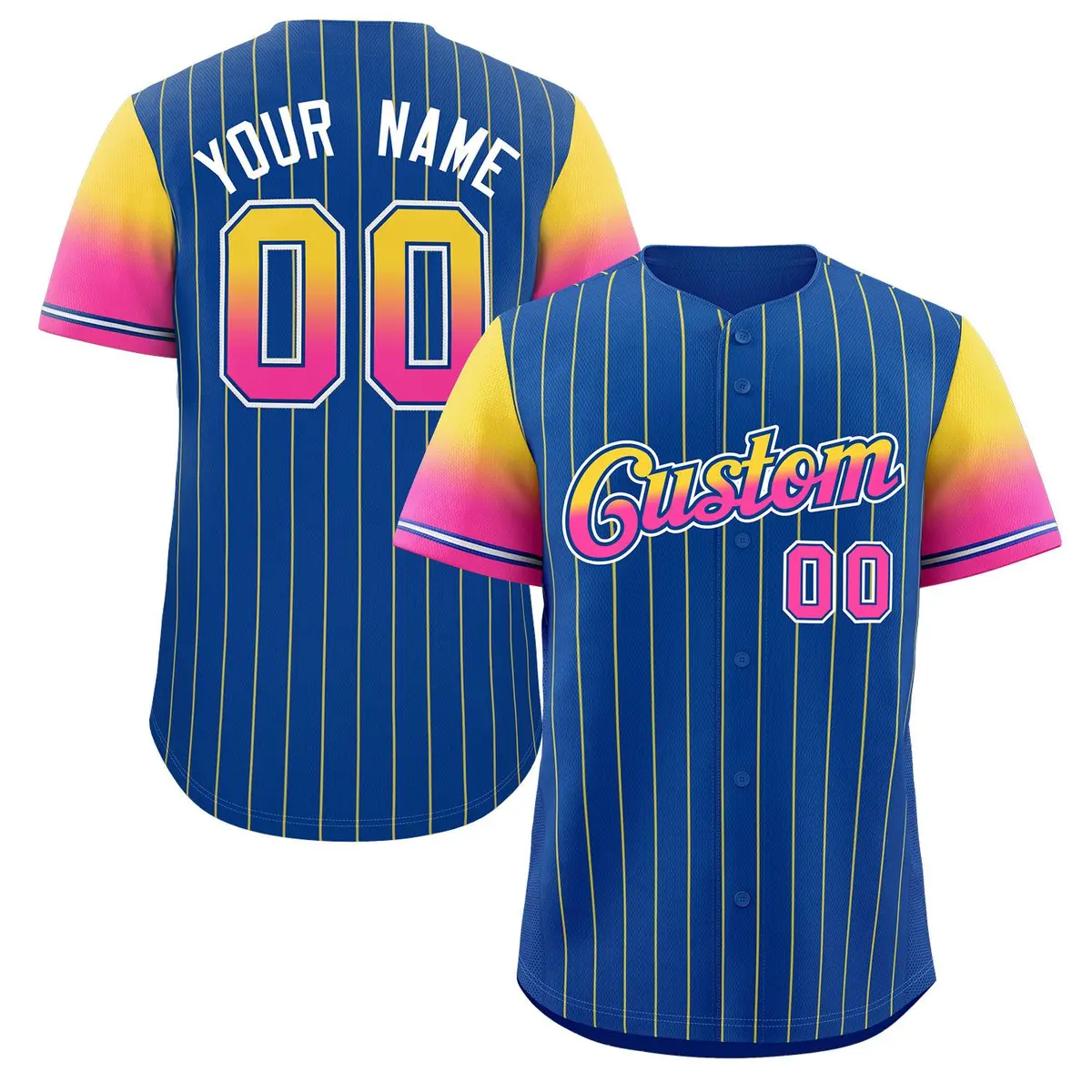 Royal Gold Pink-Royal Stripe Gradient Baseball Jersey