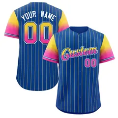 Royal Gold Pink-Royal Stripe Gradient Baseball Jersey