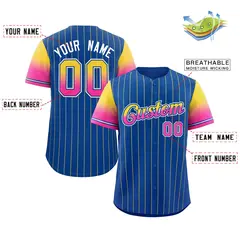Royal Gold Pink-Royal Stripe Gradient Baseball Jersey 2