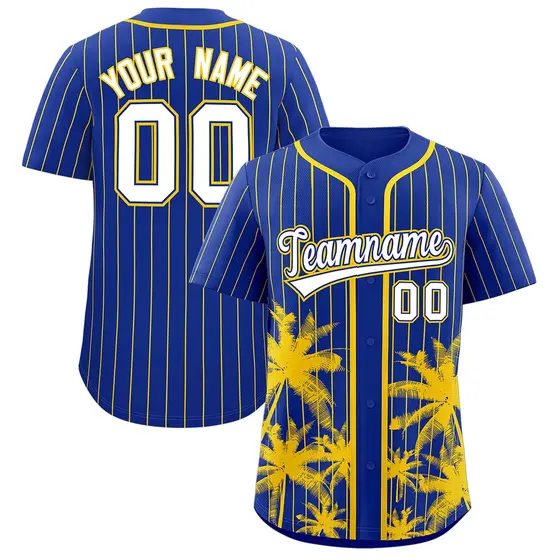 Royal Gold Pinstripe Coconut Tree Baseball Jersey