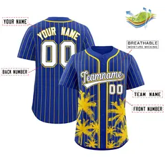 Royal Gold Pinstripe Coconut Tree Baseball Jersey 2