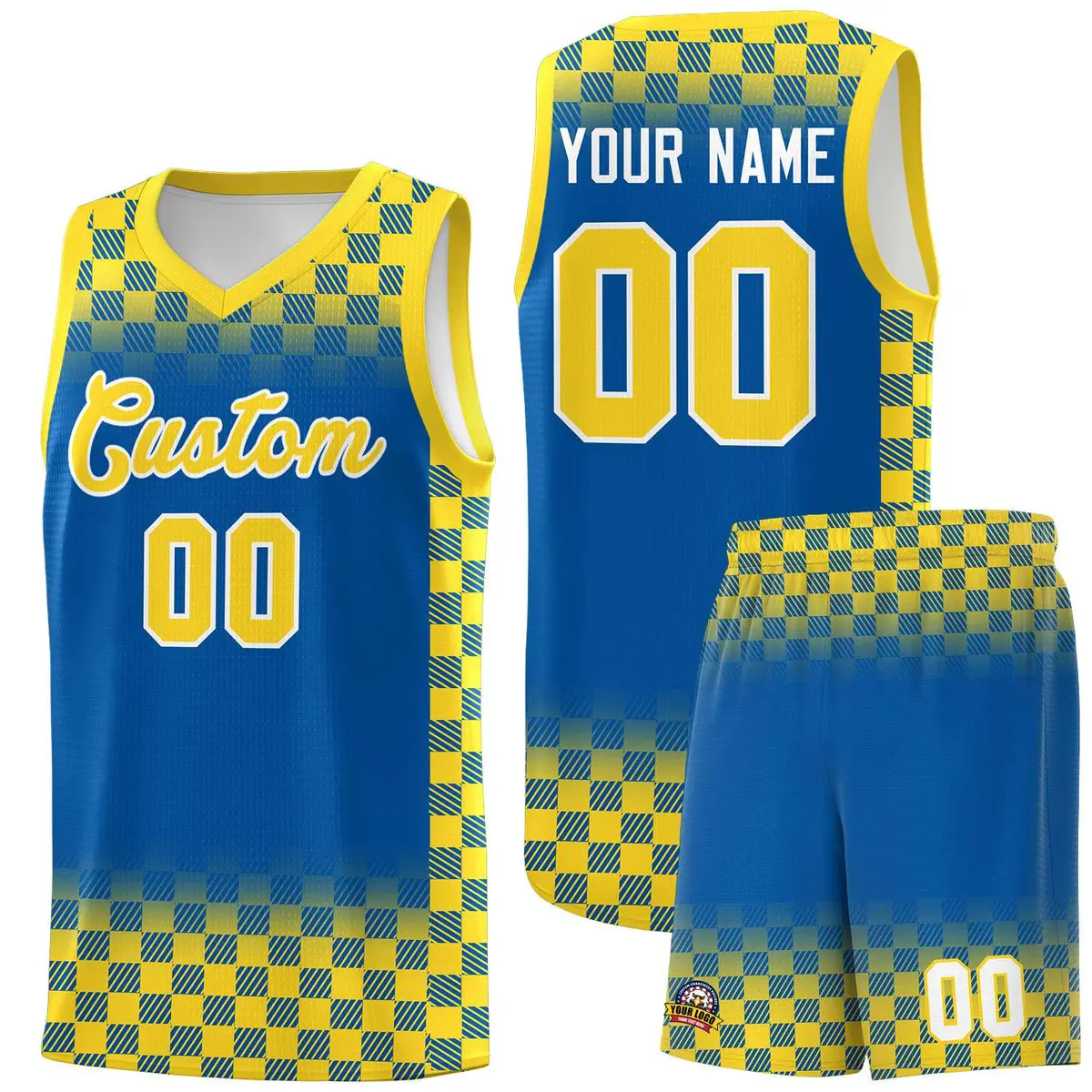 Royal Gold Plaid Basketball Jersey for Teams