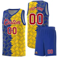 Royal Gold Puzzle Pattern Splid Basketball Kits 1